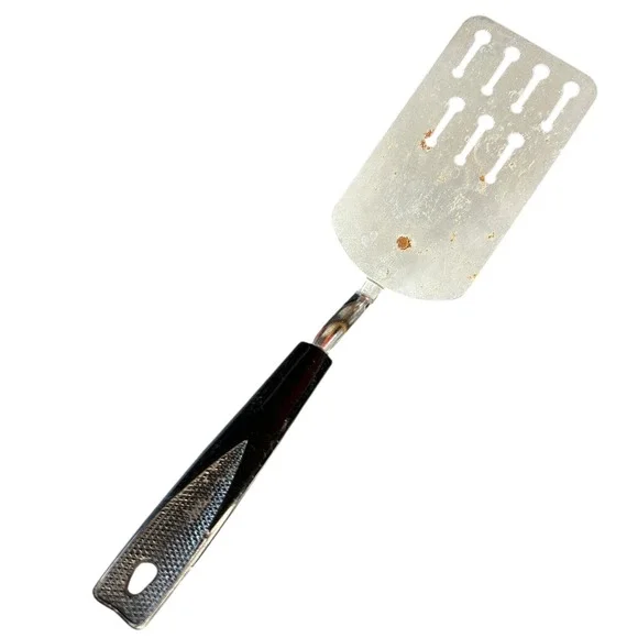 VTG Ekco Spatula Keyhole Slotted Turner Chromium Plated USA Black Handle 12 Inch