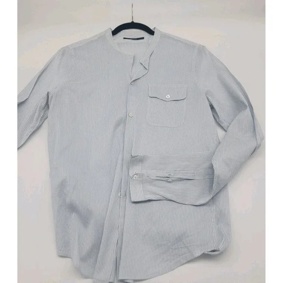 Gucci Mens Blue Striped Silk & Cotton Band Collar Dress Shirt Size 41 / 16 NICE!