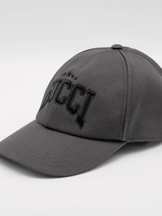 Gucci Men's Grey Baseball Cap Black Logo Embroidered Cotton Hat Size M 58cm