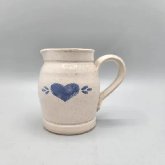 Vintage Pinewood Valley Pottery Creamer Blue Heart Stoneware 3” Glazed