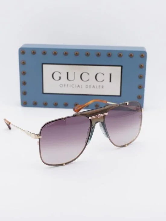 Gucci GG0739S 002 Aviator Sunglasses - Gold / Brown