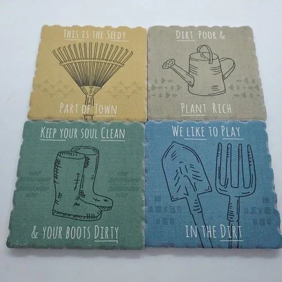 Jess Aiken Gardening Funny 4 Coaster Ceramic Cork Back‎ home grown cottagecore