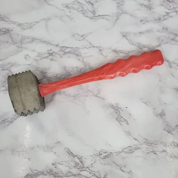 Plasmetal Meat Tenderizer Vintage Pink Bakelite Marblized Plastic Handle