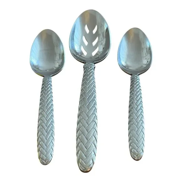 Ralph Lauren Spoons Equestrian Braid 2 Soup 7” & 1 Slotted Serving 8.75” VTG 90s