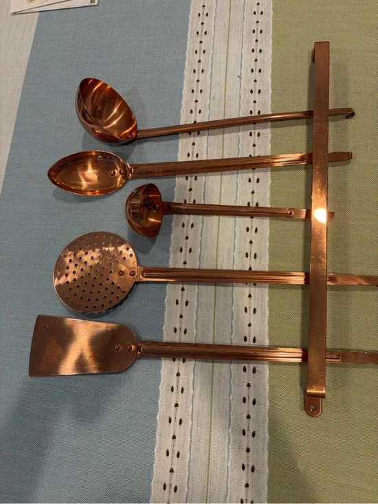 Copper Tone Wall-Mounted Kitchen Utensil Set - 5 Pieces
