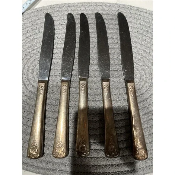 Wm Rogers  5 pc Knife Set Silverplate Vintage Spring Charm Flatware Patina