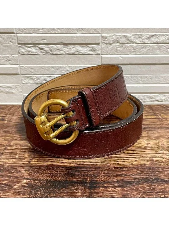 Gucci GG Guccissima Buckle Belt Gold Leather Bordeaux