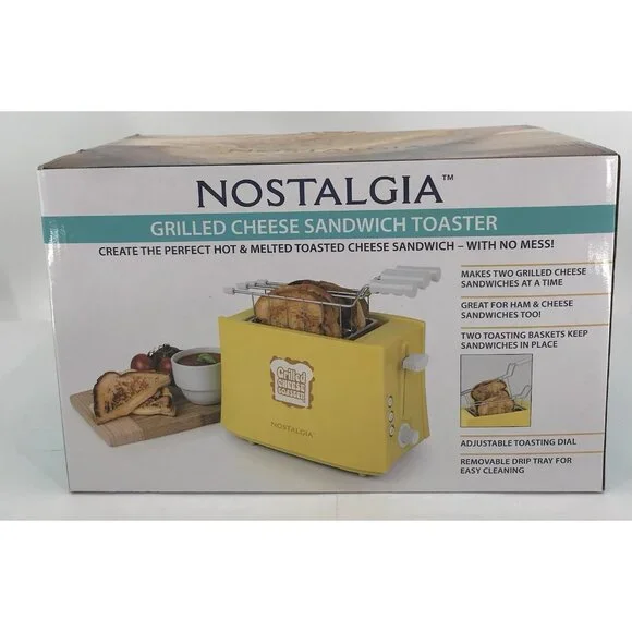 Nostalgia TCS2 Yellow Grilled Cheese‎ Sandwich Toaster Maker Easy Clean Baskets