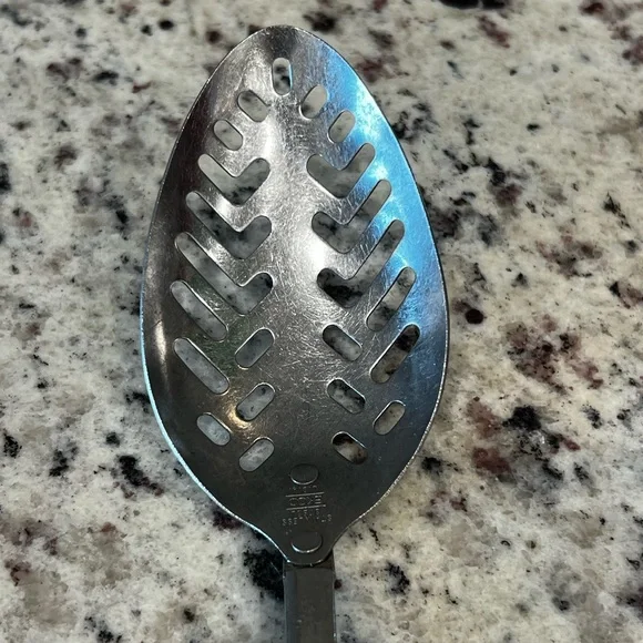 Vintage Ekco Stainless Steel Slotted Servinh Spoon Black Handle Cooking Utensil