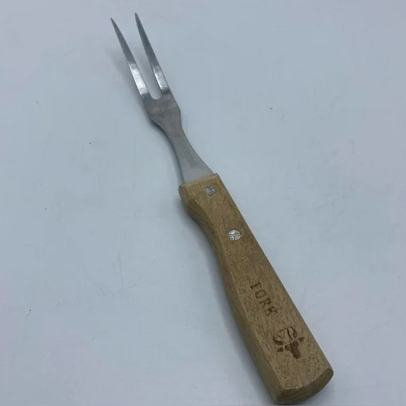 Vintage Prong Carving Fork Meat Cooking Chef’s Collection Wooden Handle Stainles