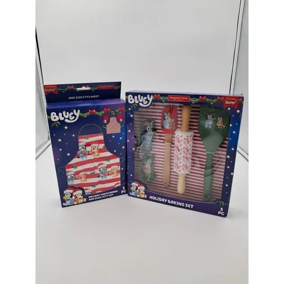 Bleuy‎ Youth Apron And Oven Mitts And Bluey Holiday Baking Set-5 Piece