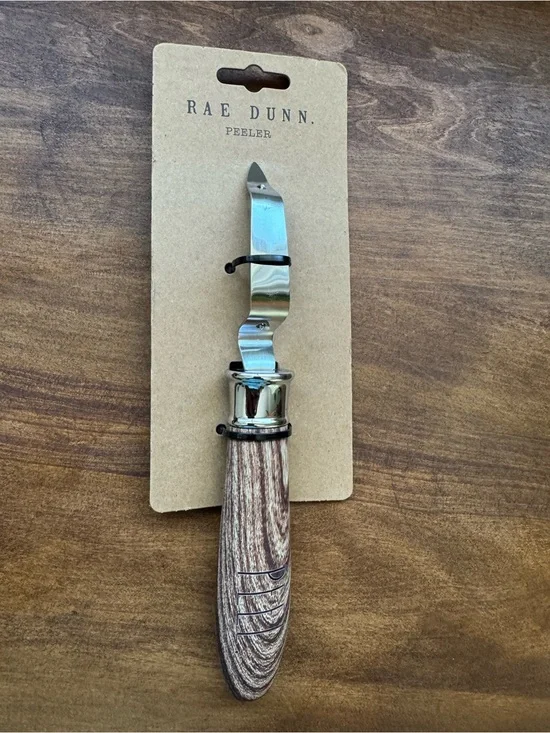 RAE DUNN Wood-Handle Stainless Steel Peeler - Brown and Silver