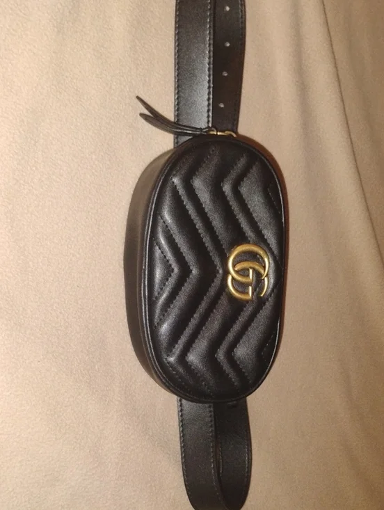 Gucci Black Quilted Leather GG Belt Bag with Gold Hardware