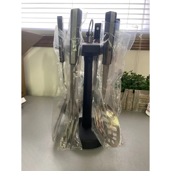 Stainless‎ Steel Kitchen Utensil Set with Rotating Holder Black