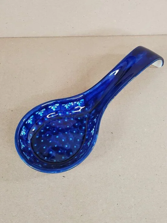 Vintage Boleslawiec  Polish Pottery Spoon Ladle Rest Cobalt Blue Floral
