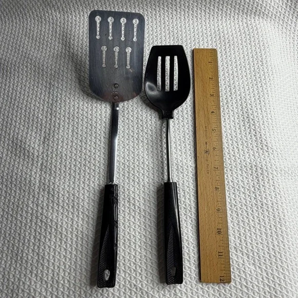 VTG EKCO Spatula Set Stainless Steel Slotted Turner & Nylon Spatula USA Black