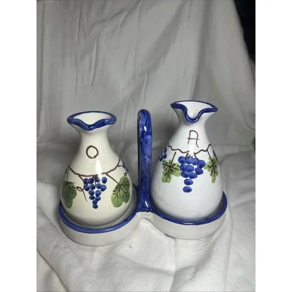 Hand Painted Italian Ceramic Oil & Vinegar‎ Cruet Set Ceramiche Giovanni Vietri