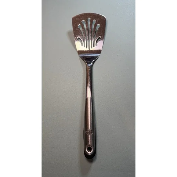 Revere Ware Stainless Steel Silver Spatula Black Silicon Grip Heavy USED Vintage