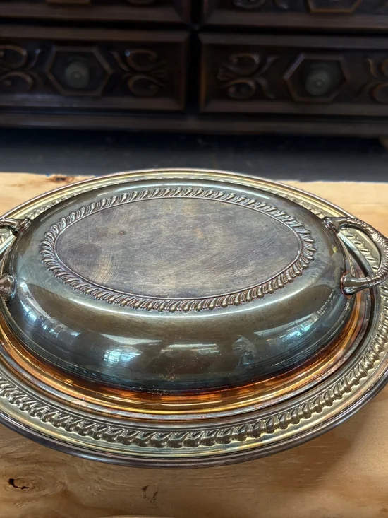Vintage Gold and Bronze Decorative Serving Platter with Handles