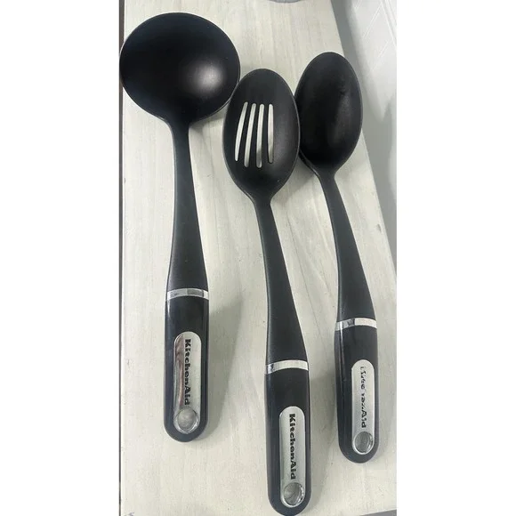 Lot of 3 Kitchen Aid Black Plastic Kitchen Utensils‎ Spoon and Spatulas