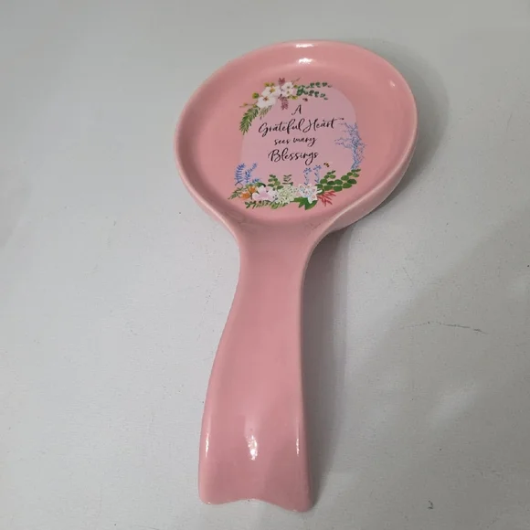Pink Floral Spoon Rest with Script Blessing
