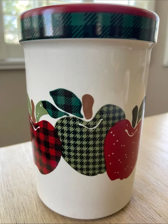 Vintage Applejack Ceramic Crock Utensil Holder Jar Apple Kitchen Decor Country