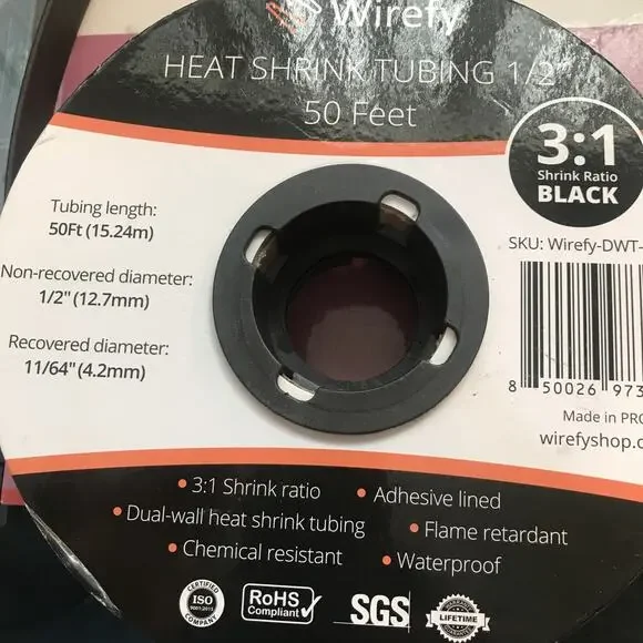 Wirefy-DWT-12.7-B Black Heat Shrink Tubing 1/2