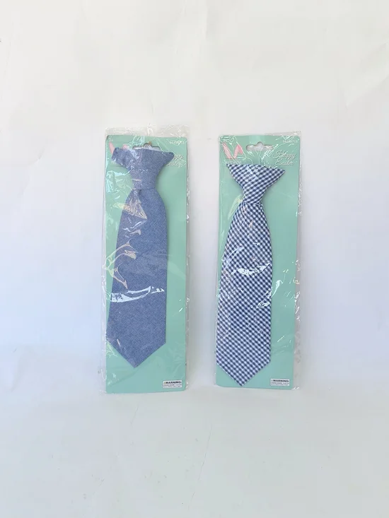 CHILD Blue Clip On Patterned Ties Solid and Gingham Set Of 2