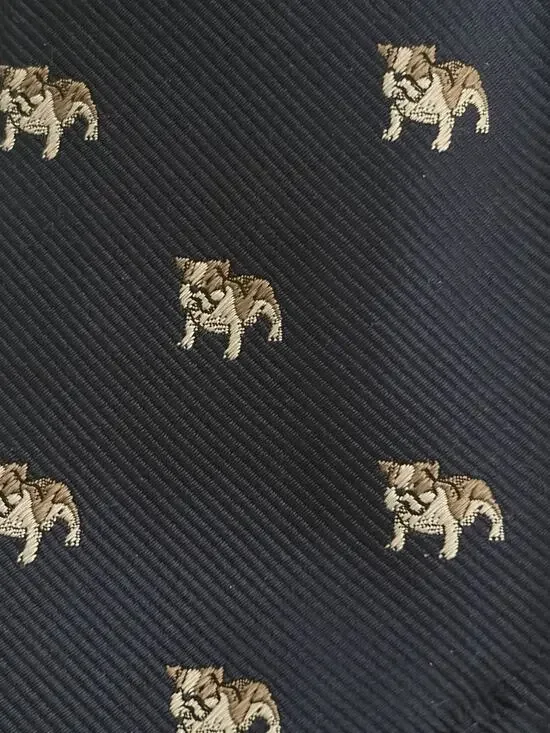 J Crew Bulldogs Tie 100% Silk Navy Blue Yale Dogs Boys Crewcuts Preppy