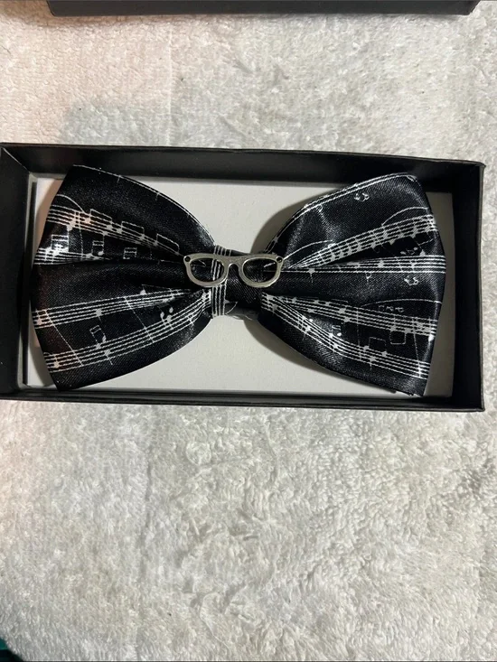 Tytus Bow Tie Sheet Music Print Black  with Silver Glasses Accent (adjustable)