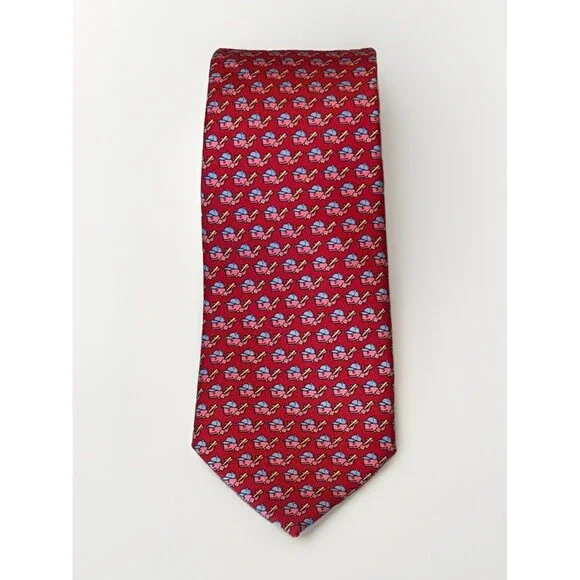 BOY'S VINEYARD VINES MADE IN U.S.A. RED/BLUE/PINK BASEBALL/WHALE THEME TIE.