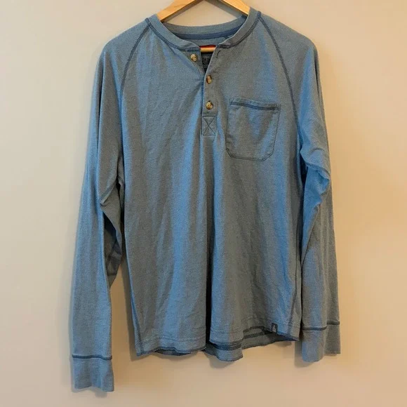 The North Face Mens Henley Shirt Long Sleeve Heather Blue Chest Pocket Large