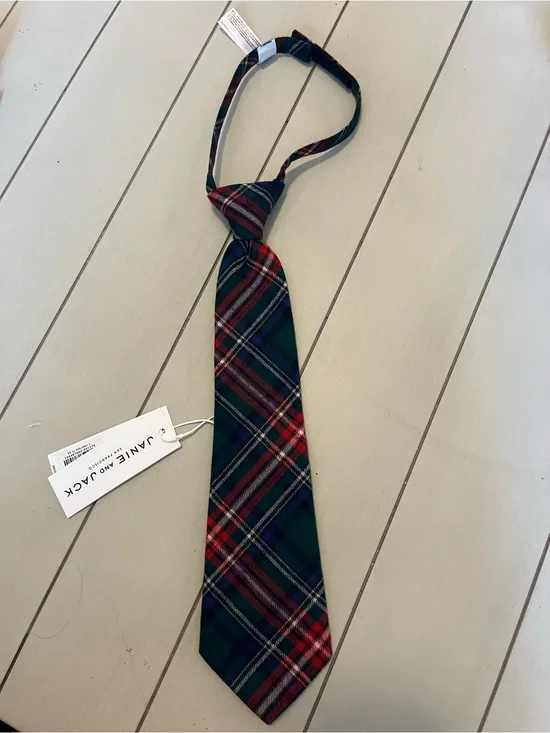 Janie and Jack Green Plaid Tie with Red and Navy Accents