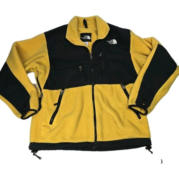 The North Face Denali Fleece Jacket Yellow Black Mens Small Full Zip Polartec‎