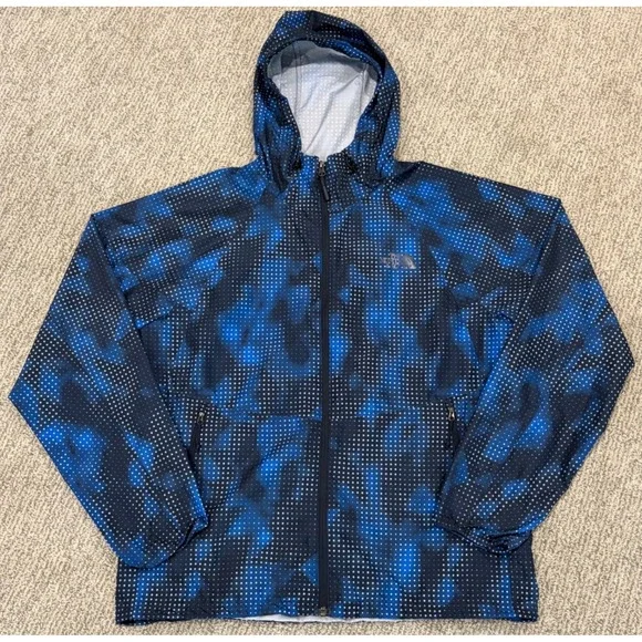 The North Face Windbreaker Mens Large Blue Black Dot Print Hooded Jacket