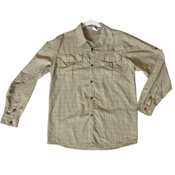 The North‎ Face Men’s Outdoor Button-Up Shirt Size XL Khaki Plaid Long Sleeve