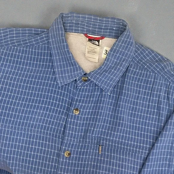 Vintage‎ The North Face Mens Button Shirt Large Blue Plaid Short Sleeve Outdoor