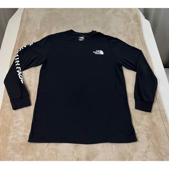 The North Face Graphic T-Shirt Men's XL Black Cotton Logo Standard Fit L/S