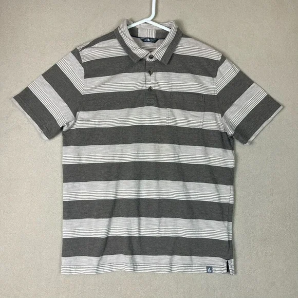 The North Face‎ Polo Shirt Adult Mens Large Brown/Cream Striped Outdoor Pocket