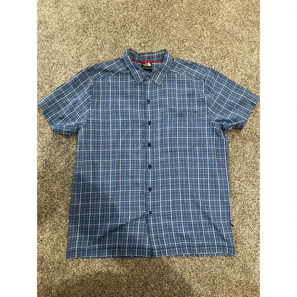 The North Face Mens Plaid Short Sleeve Button Up Shirt Blue White Size M‎