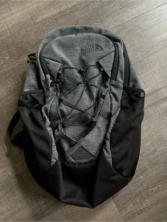 The North Face Grey and Black Backpack with Front Bungee