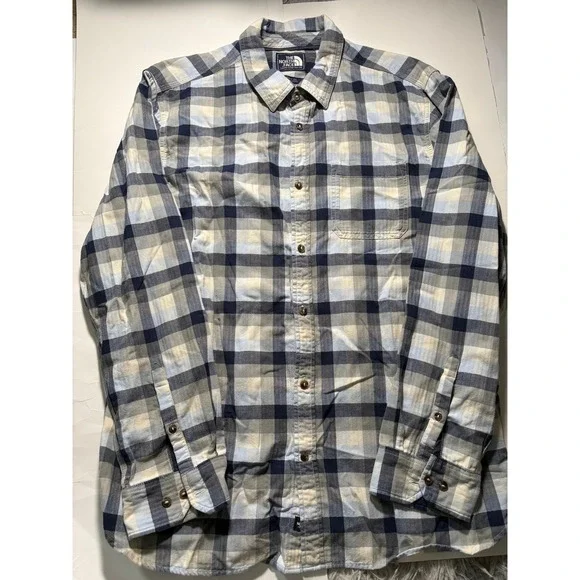 The North‎ Face Flannel Shirt Mens XL Blue Plaid Button Up Long Sleeve Casual