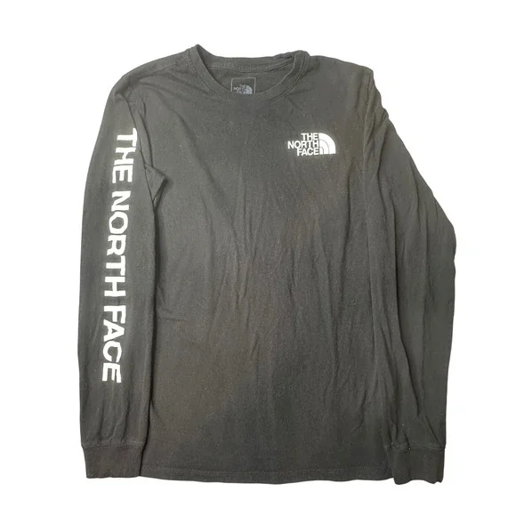 The North Face T-Shirt Mens Small Black Long Sleeve Graphic Logo Cotton Tee