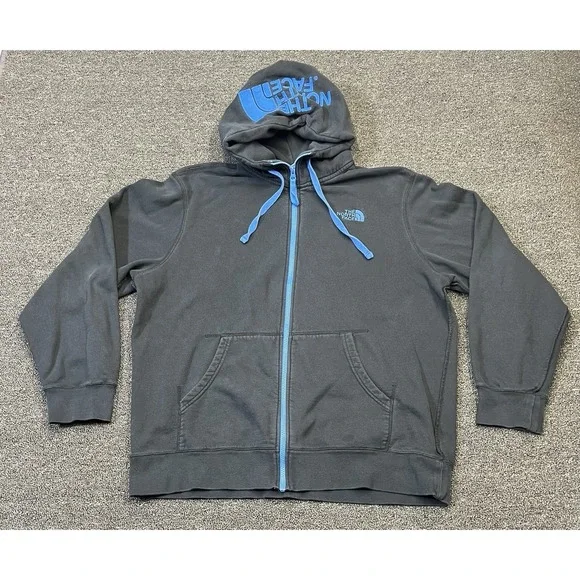 The North Face Hoodie Mens Extra Large Gray Full Zip Sweatshirt Logo Hood