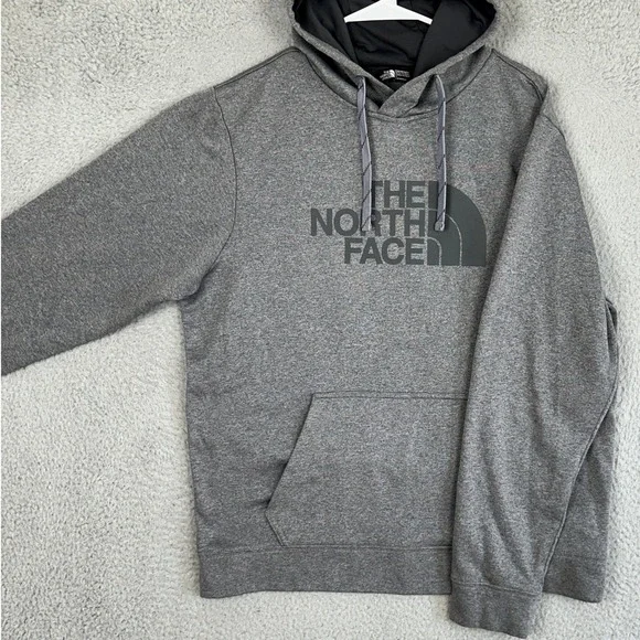 The North Face Hoodie Mens Large Grey Graphic Pullover Sweatshirt Drawstring