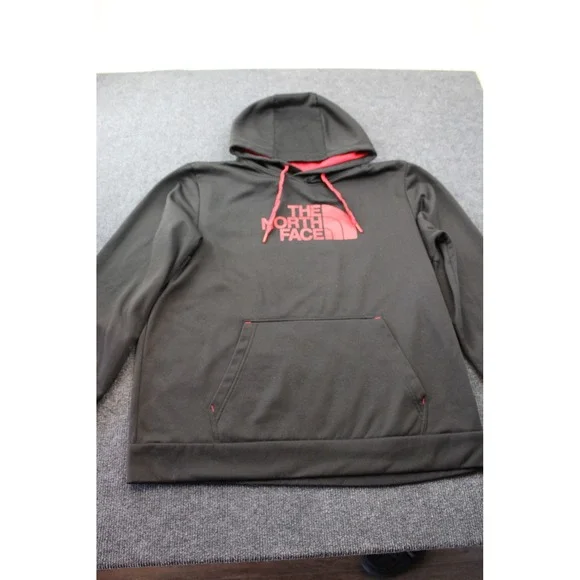 The North Face Mens XL Hoodie Black Red Logo Pullover Performance Sweatshirt