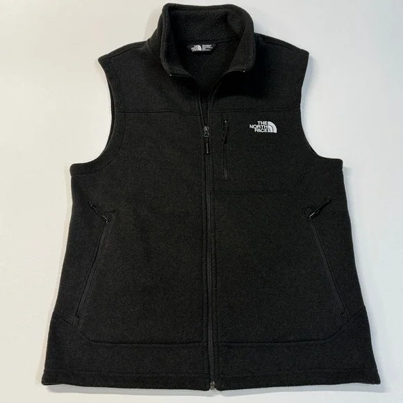 The North Face Men M Black‎ Fleece Vest Full Zip Logo Embroidered Outdoor Casual