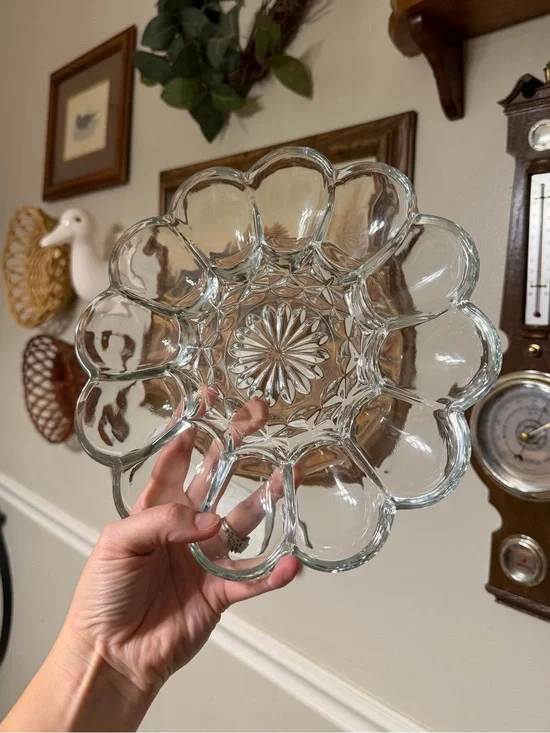 Vintage Anchor Hocking Clear Glass Egg Serving Tray Dish