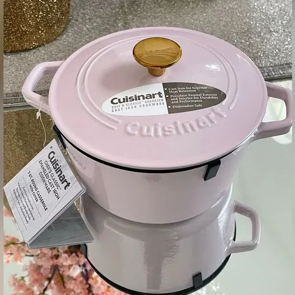 New Cuisinart Pink/ Color Cast Iron Dutch Oven 3QT