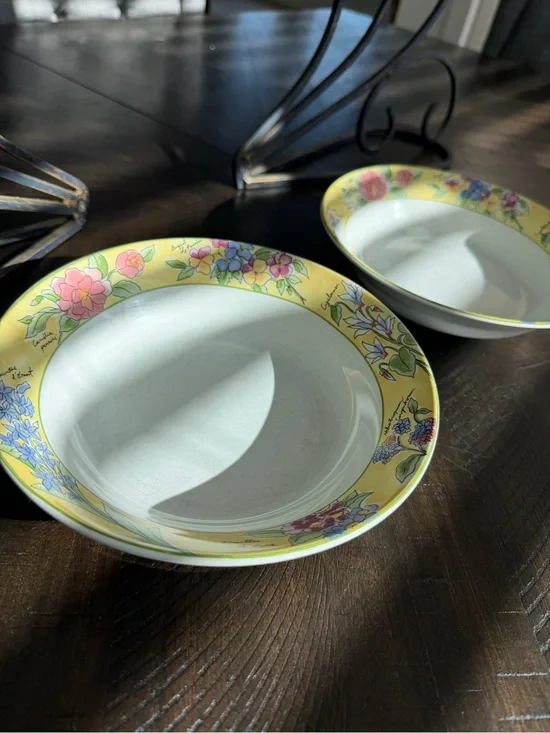 Yellow Floral Ceramic Serving Bowls - Set of 2